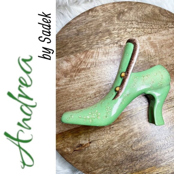 ANDREAโS BY SADEK Vintage Victorian Shoe Boot Green Floral - Picture 5 of 10